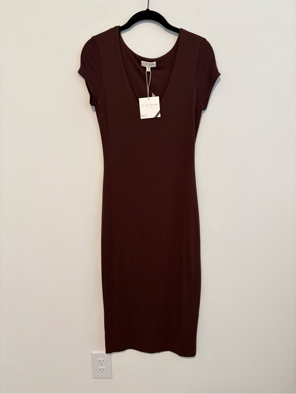 See You Monday Chocolate Brown V-Neck Midi Dress